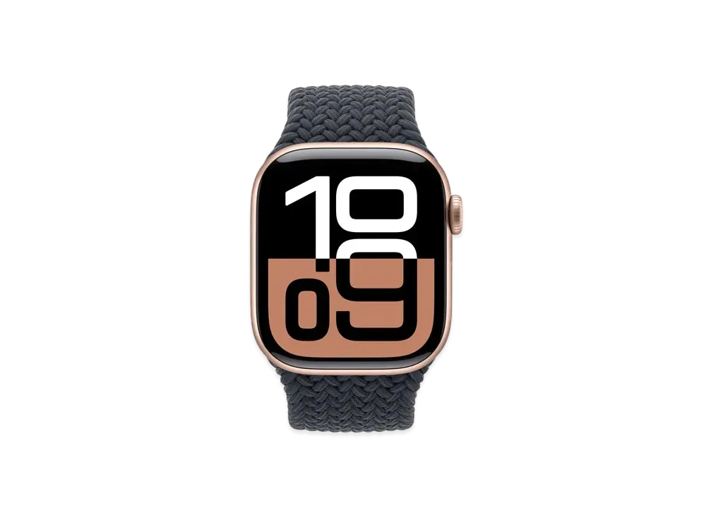 Apple Watch Series 10 GPS + Cellular Model Rose Gold Aluminiumcase Textile Braided Solo Loop "Midnight"