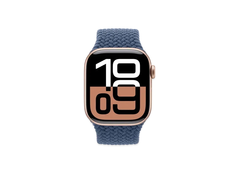 Apple Watch Series 10 GPS + Cellular Model Rose Gold Aluminiumcase Textile Braided Solo Loop "Denim"