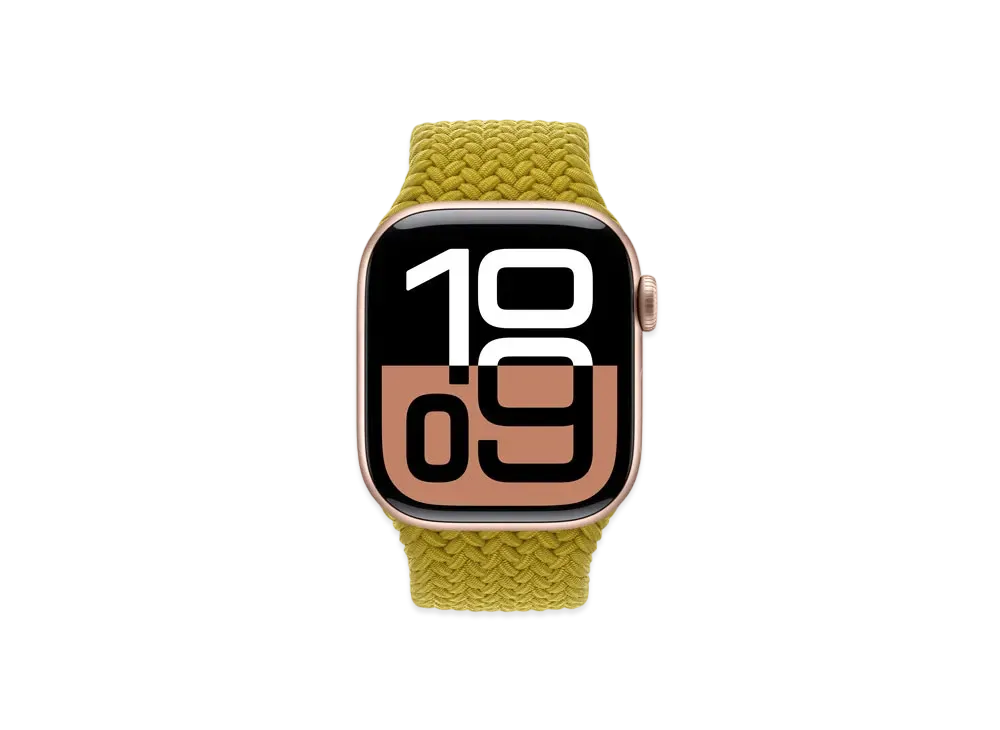 Apple Watch Series 10 GPS + Cellular Model Rose Gold Aluminiumcase Textile Braided Solo Loop "Chartreuse"