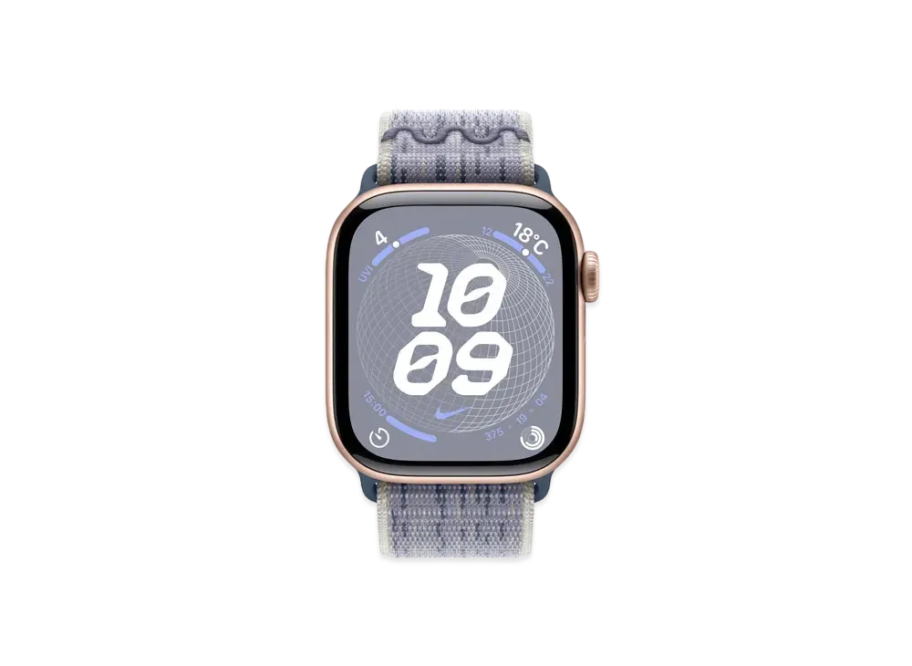 Apple Watch Series 10 GPS Model Rose Gold Aluminiumcase Textile Nike Sports Loop "Gray/Blue"