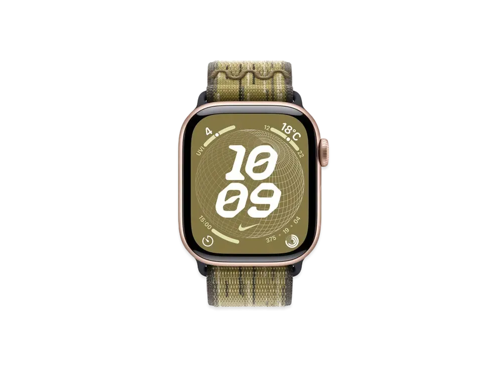 Apple Watch Series 10 GPS Model Rose Gold Aluminiumcase Textile Nike Sports Loop "Green/Gray"