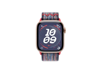 Apple Watch Series 10 GPS Model Rose Gold Aluminiumcase Textile Nike Sports Loop "Blue/Red"