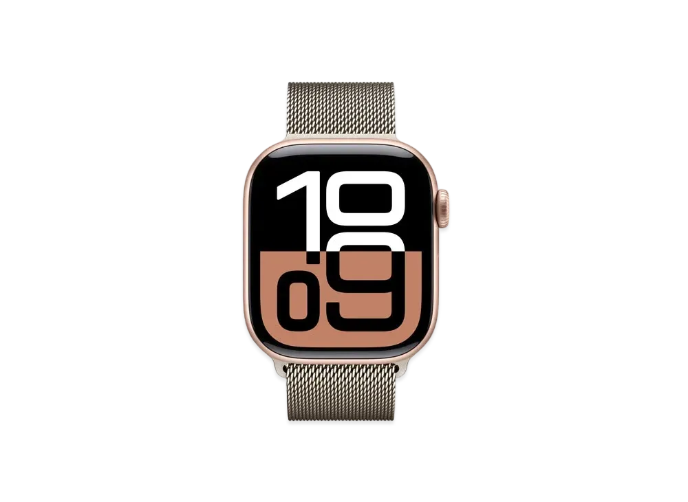 Apple Watch Series 10 GPS + Cellular Model Rose Gold Aluminiumcase Stainless Steel Milanese Loop "Natural"