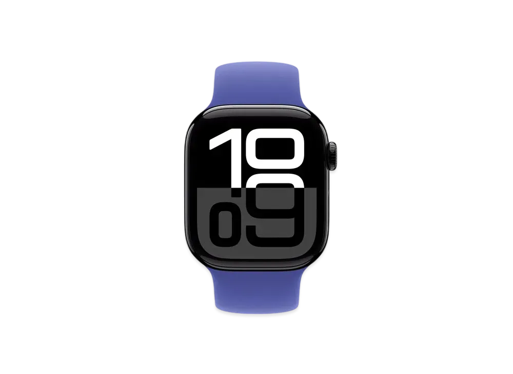 Apple Watch Series 10 GPS + Cellular Model Jet Black Aluminiumcase Rubber Solo Loop "Ultramarine"