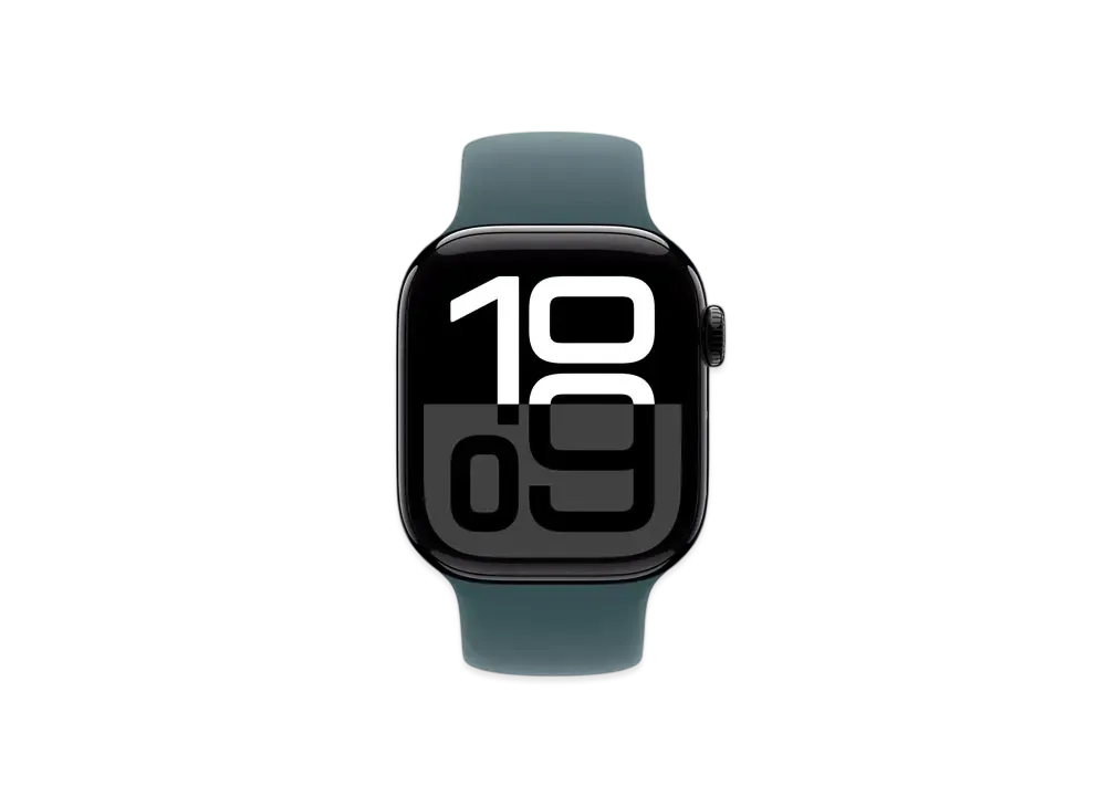 Apple Watch Series 10 GPS + Cellular Model Jet Black Aluminiumcase Rubber Solo Loop "Lake Green"