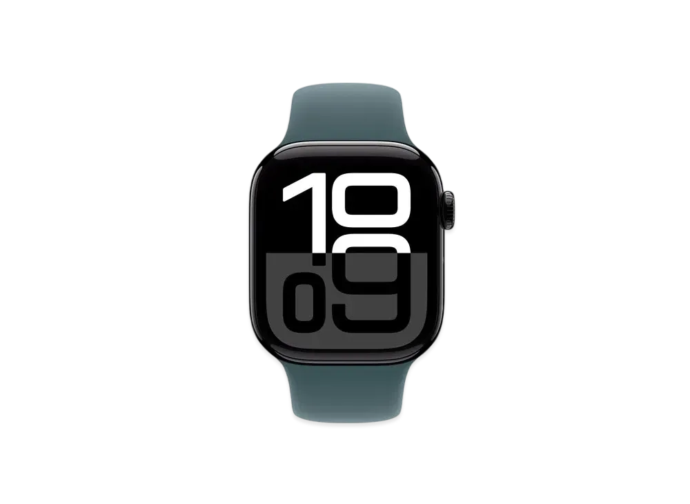 Apple Watch Series 10 GPS + Cellular Model Jet Black Aluminiumcase Rubber Sportsband "Lake Green"