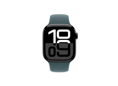 Apple Watch Series 10 GPS + Cellular Model Jet Black Aluminiumcase Rubber Sportsband "Lake Green"