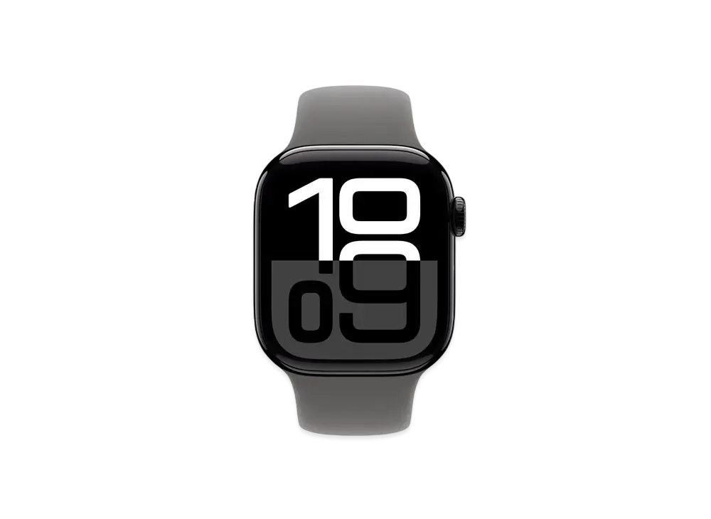 Apple Watch Series 10 GPS Model Jet Black Aluminiumcase Rubber Sportsband "Stone Gray"