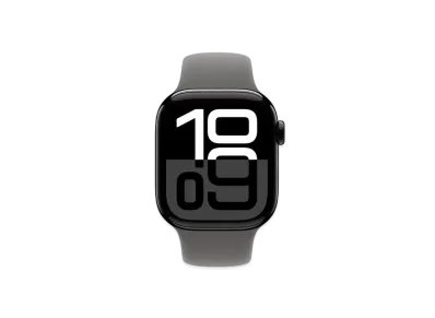 Apple Watch Series 10 GPS + Cellular Model Jet Black Aluminiumcase Rubber Sportsband "Stone Gray"