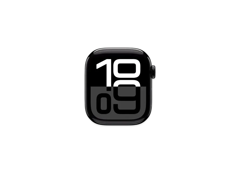 Apple Watch Series 10 GPS + Cellular Model Jet Black Aluminiumcase Rubber Sportsband "Star Light"
