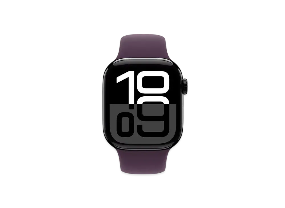 Apple Watch Series 10 GPS + Cellular Model Jet Black Aluminiumcase Rubber Sportsband "Plum"