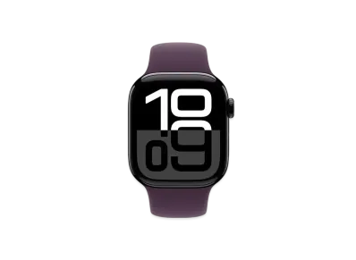 Apple Watch Series 10 GPS + Cellular Model Jet Black Aluminiumcase Rubber Sportsband "Plum"