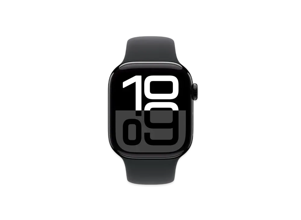 Apple Watch Series 10 GPS + Cellular Model Jet Black Aluminiumcase Rubber Sportsband "Black"