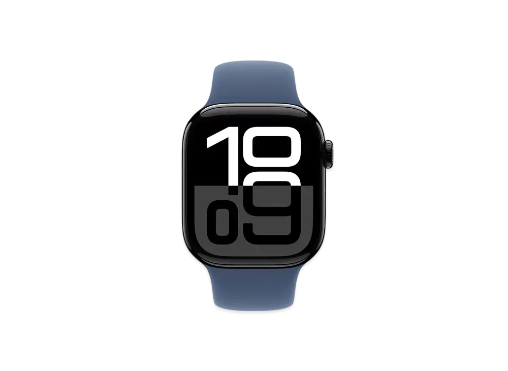 Apple Watch Series 10 GPS + Cellular Model Jet Black Aluminiumcase Rubber Sportsband "Denim"
