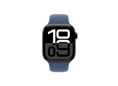 Apple Watch Series 10 GPS + Cellular Model Jet Black Aluminiumcase Rubber Sportsband "Denim"