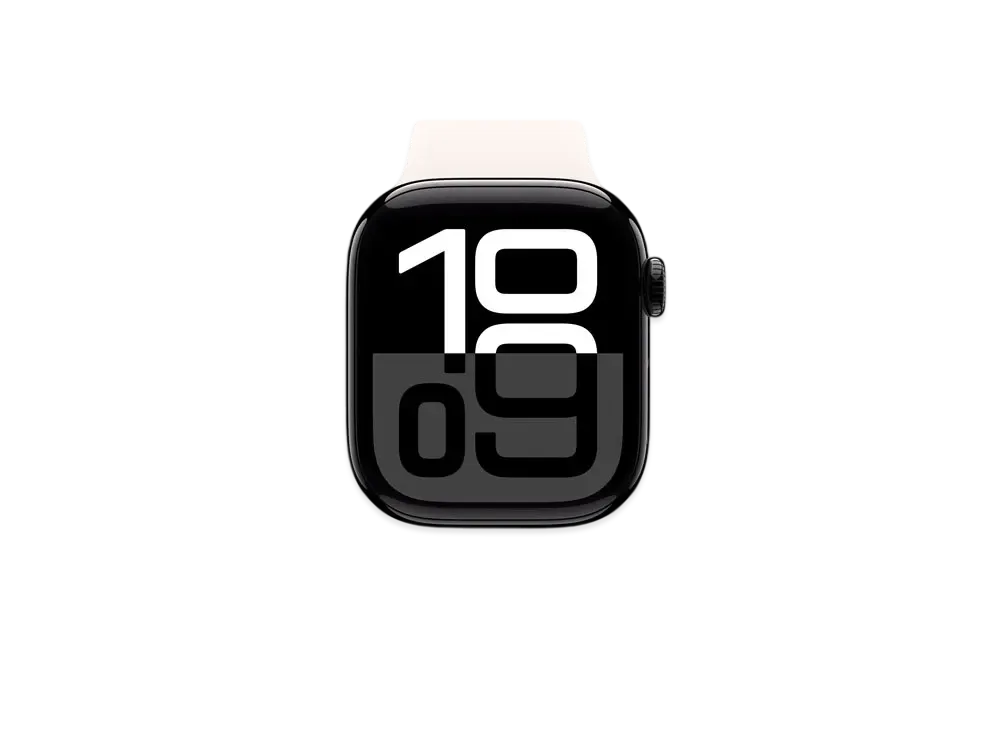 Apple Watch Series 10 GPS Model Jet Black Aluminiumcase Rubber Sportsband "Light Brush"