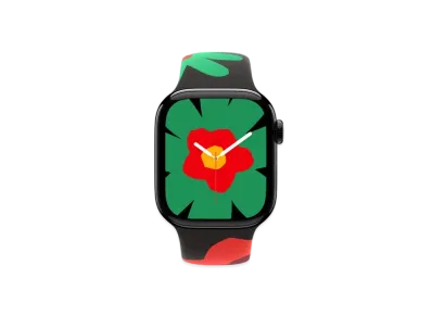 Apple Watch Series 10 GPS + Cellular Model Jet Black Aluminiumcase Rubber Sportsband "Black Unity/Unity Bloom"