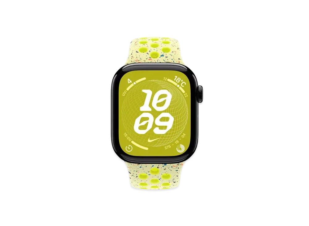 Apple Watch Series 10 GPS Model Jet Black Aluminiumcase Rubber Nike Sportsband "Bolt Splash"
