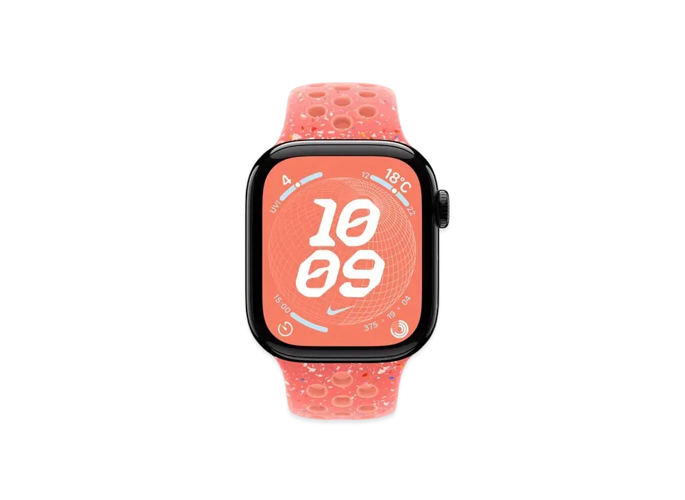 Apple Watch Series 10 GPS + Cellular Model Jet Black Aluminiumcase Rubber Nike Sportsband "Magic Ember"