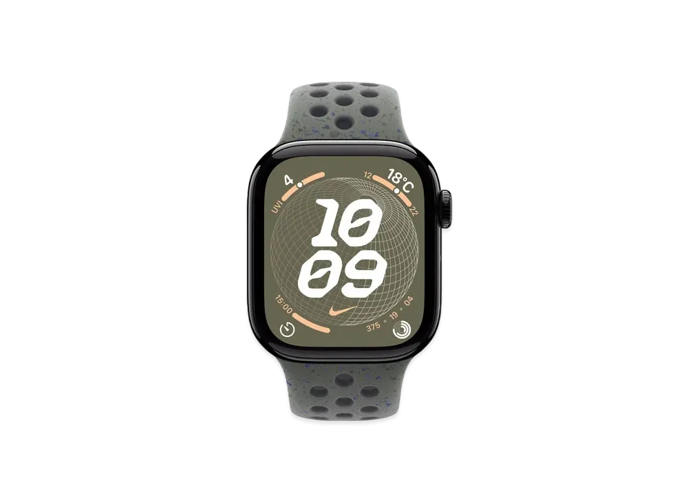 Apple Watch Series 10 GPS + Cellular Model Jet Black Aluminiumcase Rubber Nike Sportsband "Cargo Khaki"