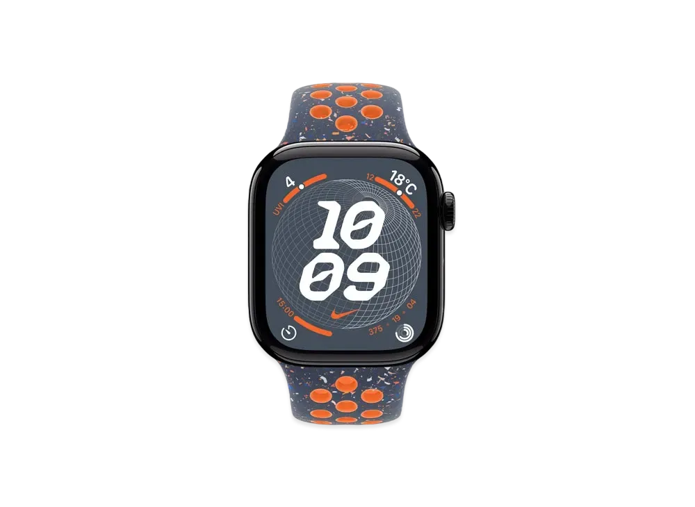 Apple Watch Series 10 GPS + Cellular Model Jet Black Aluminiumcase Rubber Nike Sportsband "Blue Frame"