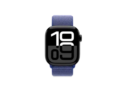 Apple Watch Series 10 GPS + Cellular Model Jet Black Aluminiumcase Textile Sports Loop "Ultramarine"