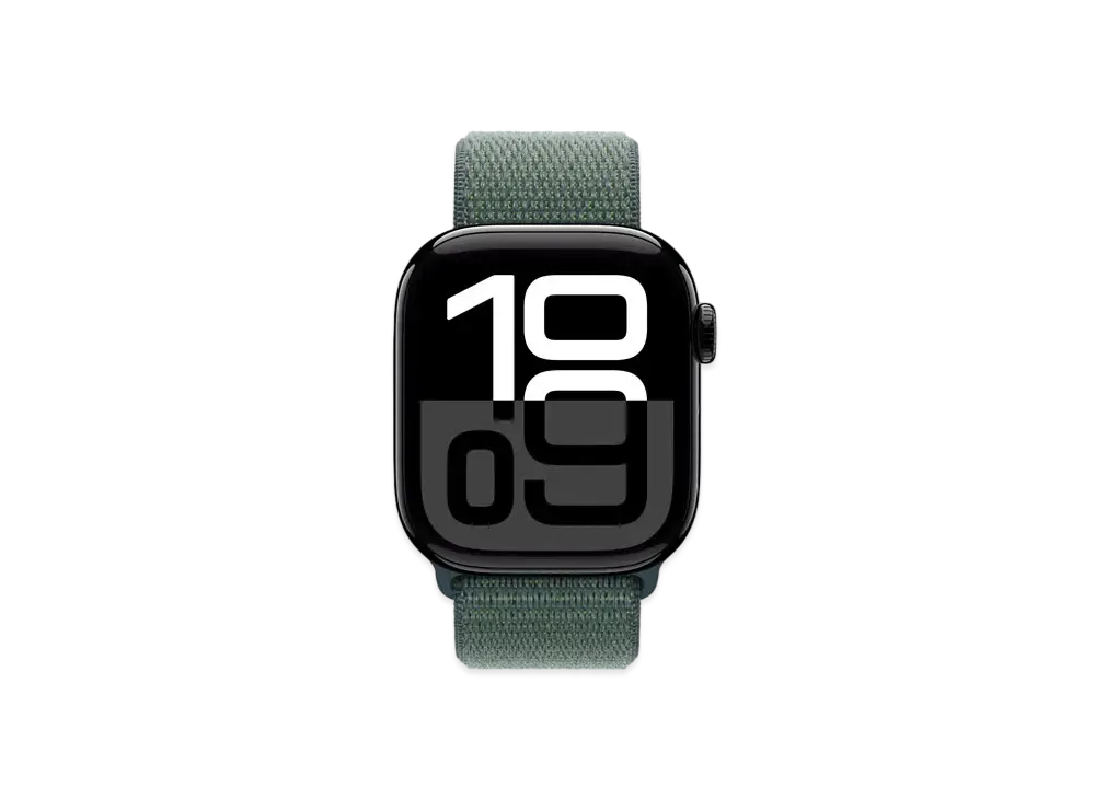 Apple Watch Series 10 GPS Model Jet Black Aluminiumcase Textile Sports Loop "Lake Green"