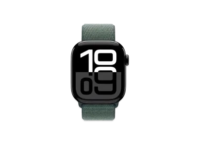 Apple Watch Series 10 GPS Model Jet Black Aluminiumcase Textile Sports Loop "Lake Green"