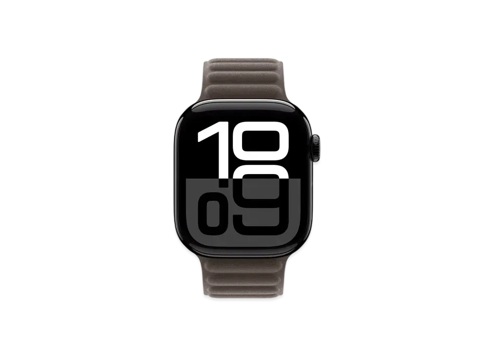 Apple Watch Series 10 GPS + Cellular Model Jet Black Aluminiumcase Textile Magnetic Link "Dark Taupe"