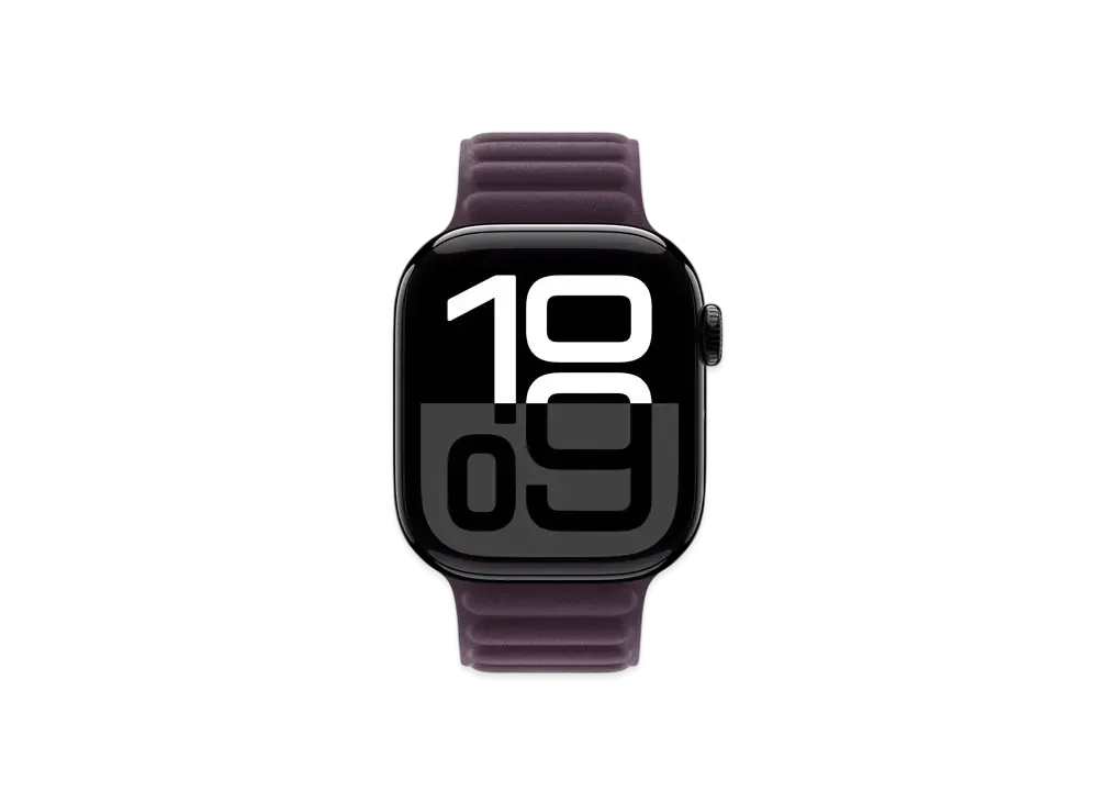 Apple Watch Series 10 GPS + Cellular Model Jet Black Aluminiumcase Textile Magnetic Link "Blackberry"