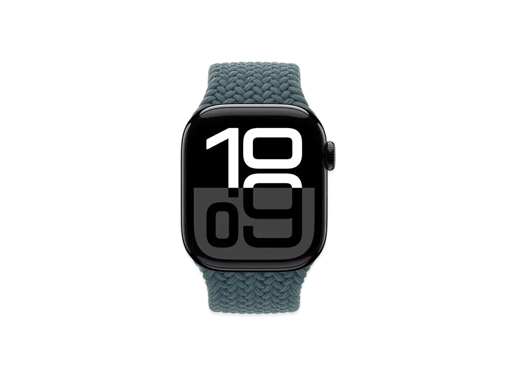 Apple Watch Series 10 GPS Model Jet Black Aluminiumcase Textile Braided Solo Loop "Lake Green"