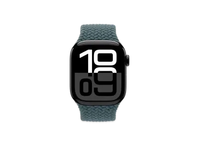 Apple Watch Series 10 GPS Model Jet Black Aluminiumcase Textile Braided Solo Loop "Lake Green"