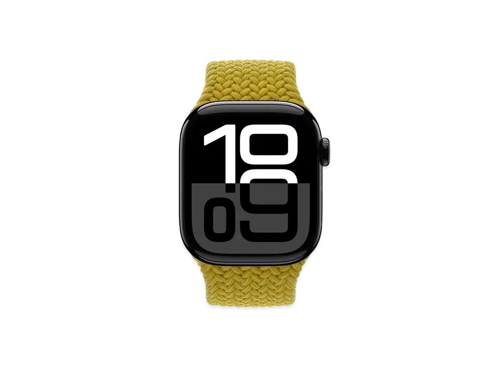 Apple Watch Series 10 GPS + Cellular Model Jet Black Aluminiumcase Textile Braided Solo Loop "Chartreuse"