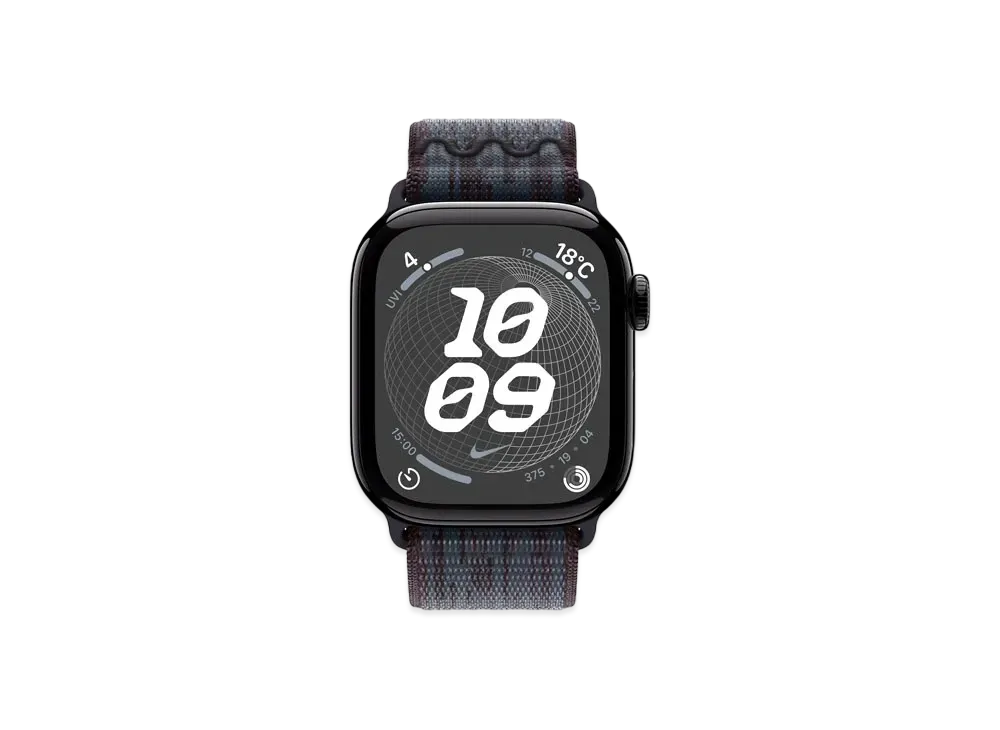 Apple Watch Series 10 GPS Model Jet Black Aluminiumcase Textile Nike Sports Loop "Black/Blue"