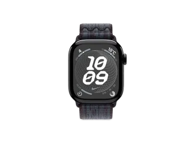 Apple Watch Series 10 GPS + Cellular Model Jet Black Aluminiumcase Textile Nike Sports Loop "Black/Blue"