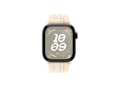 Apple Watch Series 10 GPS Model Jet Black Aluminiumcase Textile Nike Sports Loop "Star Light/Pink"
