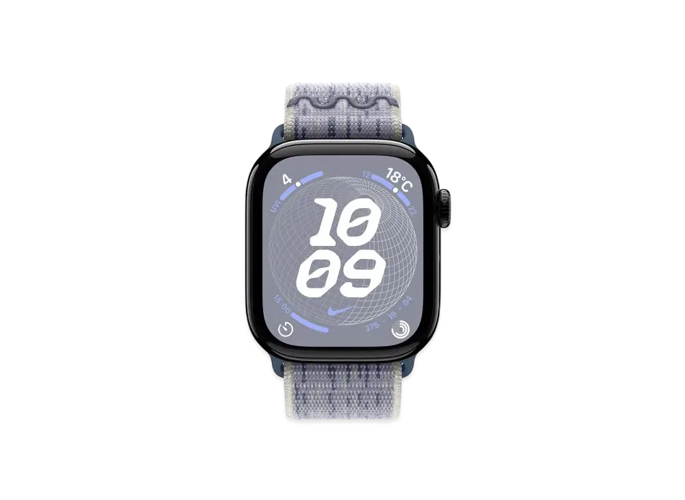Apple Watch Series 10 GPS Model Jet Black Aluminiumcase Textile Nike Sports Loop "Gray/Blue"