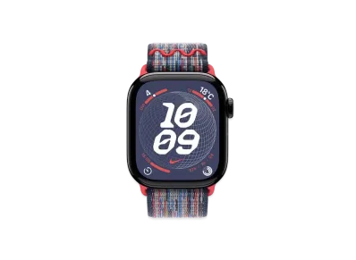 Apple Watch Series 10 GPS + Cellular Model Jet Black Aluminiumcase Textile Nike Sports Loop "Blue/Red"