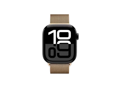Apple Watch Series 10 GPS Model Jet Black Aluminiumcase Stainless Steel Milanese Loop "Gold"