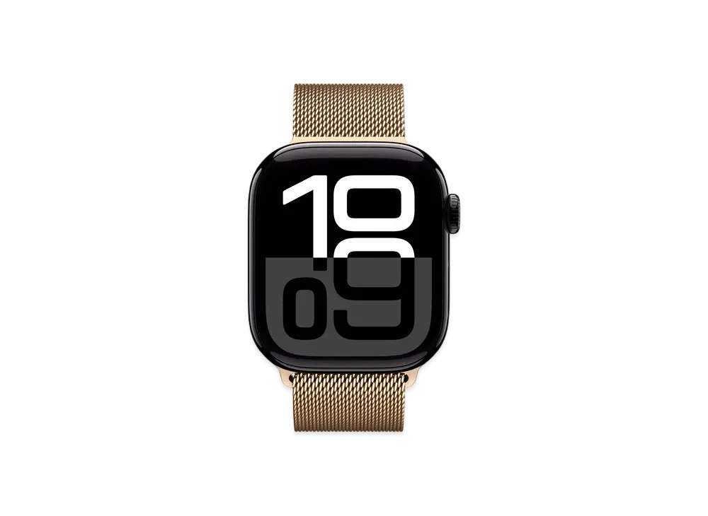 Apple Watch Series 10 GPS + Cellular Model Jet Black Aluminiumcase Stainless Steel Milanese Loop "Gold"