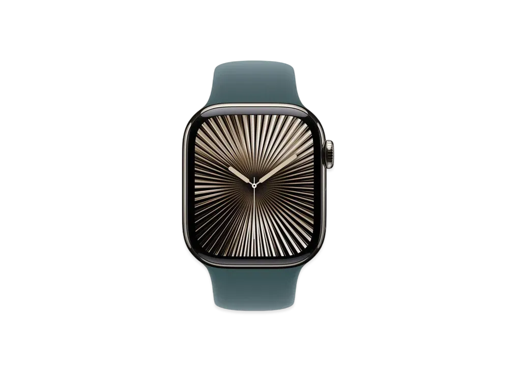 Apple Watch Series 10 GPS + Cellular Model Natural Titaniumcase Rubber Sportsband "Lake Green"