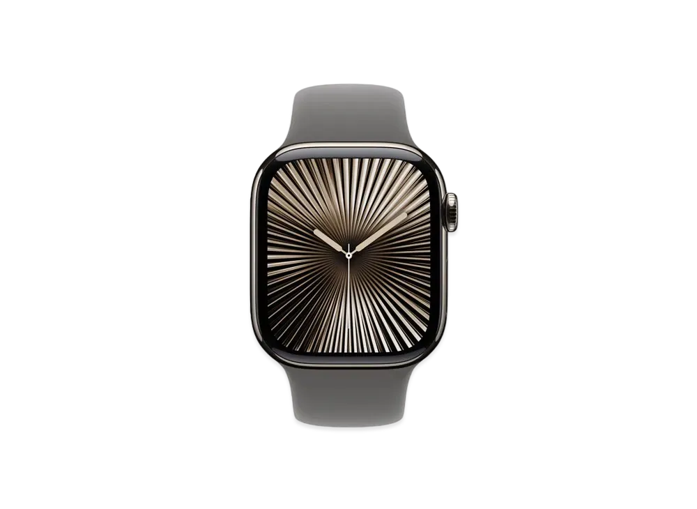 Apple Watch Series 10 GPS + Cellular Model Natural Titaniumcase Rubber Sportsband "Stone Gray"