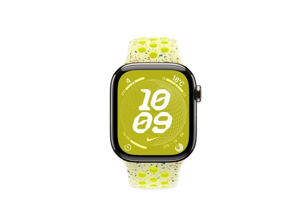 Apple Watch Series 10 GPS + Cellular Model Natural Titaniumcase Rubber Nike Sportsband "Bolt Splash"