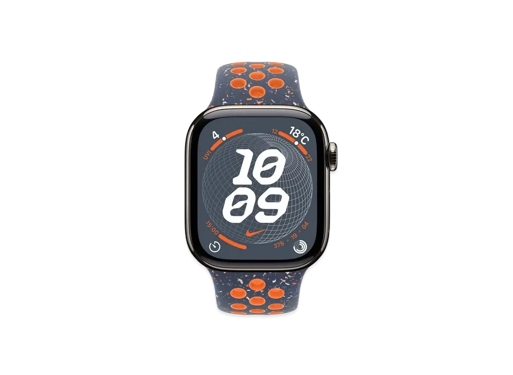 Apple Watch Series 10 GPS + Cellular Model Natural Titaniumcase Rubber Nike Sportsband "Blue Frame"