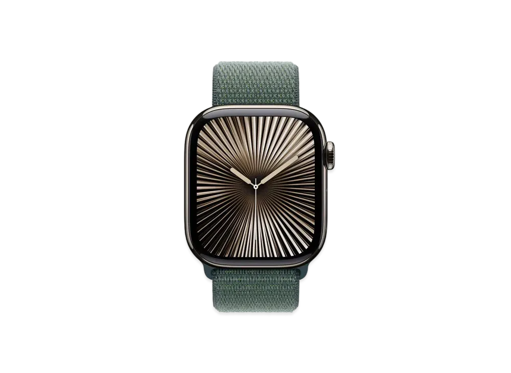 Apple Watch Series 10 GPS + Cellular Model Natural Titaniumcase Textile Sports Loop "Lake Green"