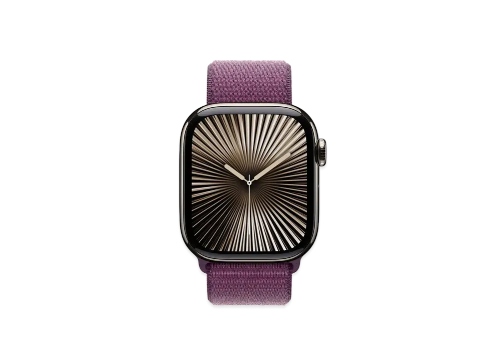 Apple Watch Series 10 GPS + Cellular Model Natural Titaniumcase Textile Sports Loop "Plum"