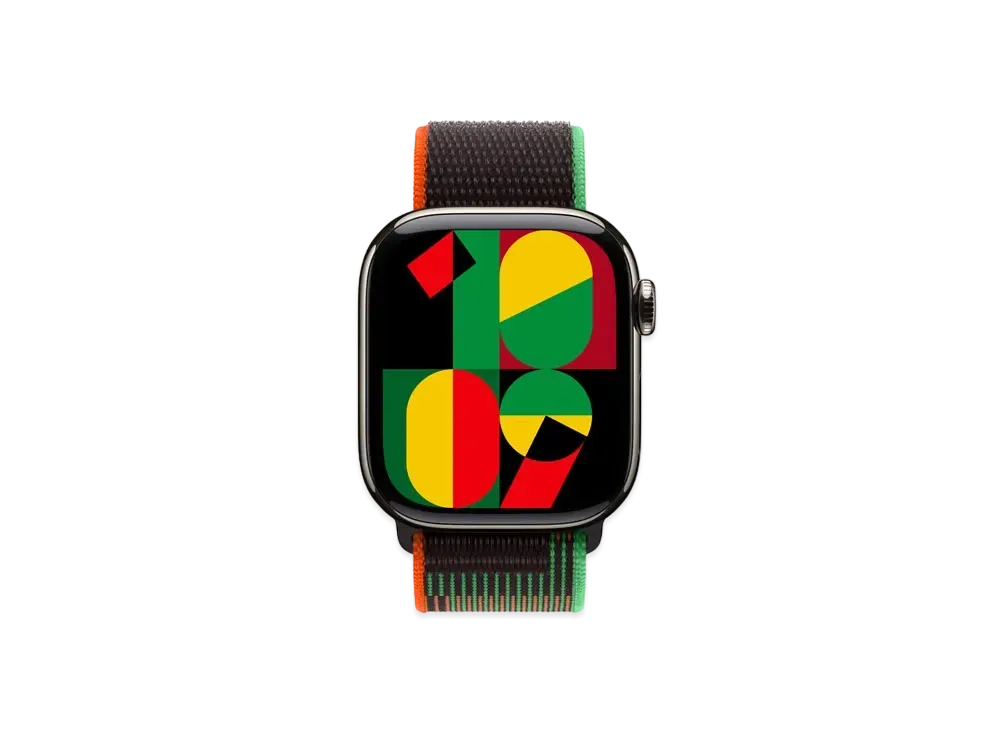 Apple Watch Series 10 GPS + Cellular Model Natural Titaniumcase Textile Sports Loop "Black Unity"