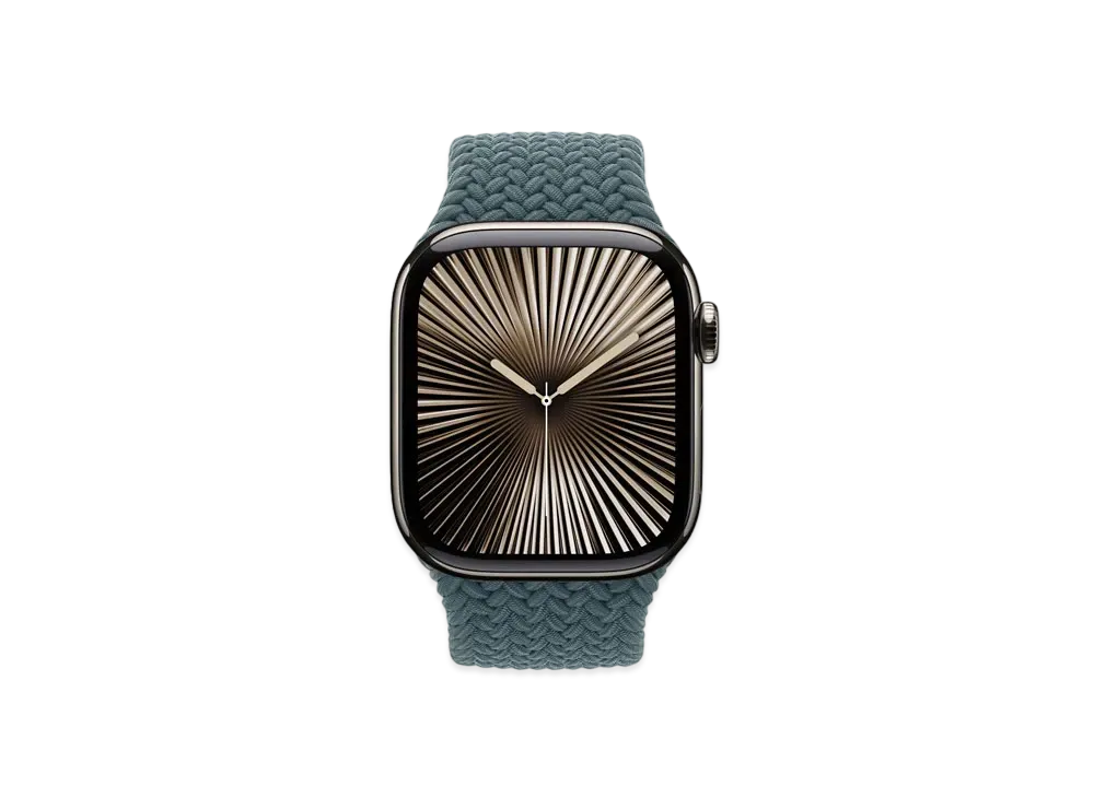 Apple Watch Series 10 GPS + Cellular Model Natural Titaniumcase Textile Braided Solo Loop "Lake Green"