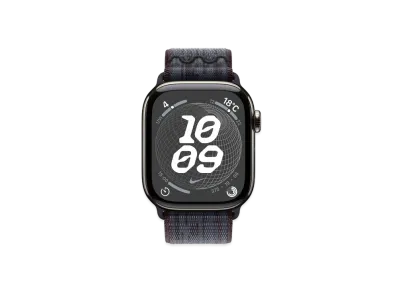 Apple Watch Series 10 GPS + Cellular Model Natural Titaniumcase Textile Nike Sports Loop "Black/Blue"