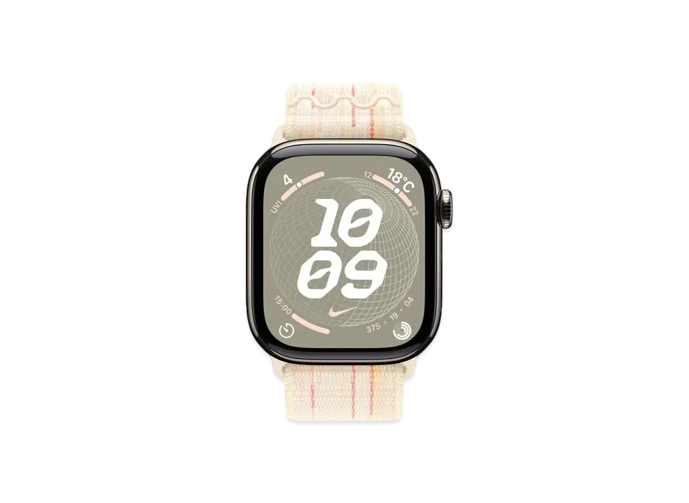 Apple Watch Series 10 GPS + Cellular Model Natural Titaniumcase Textile Nike Sports Loop "Star Light/Pink"